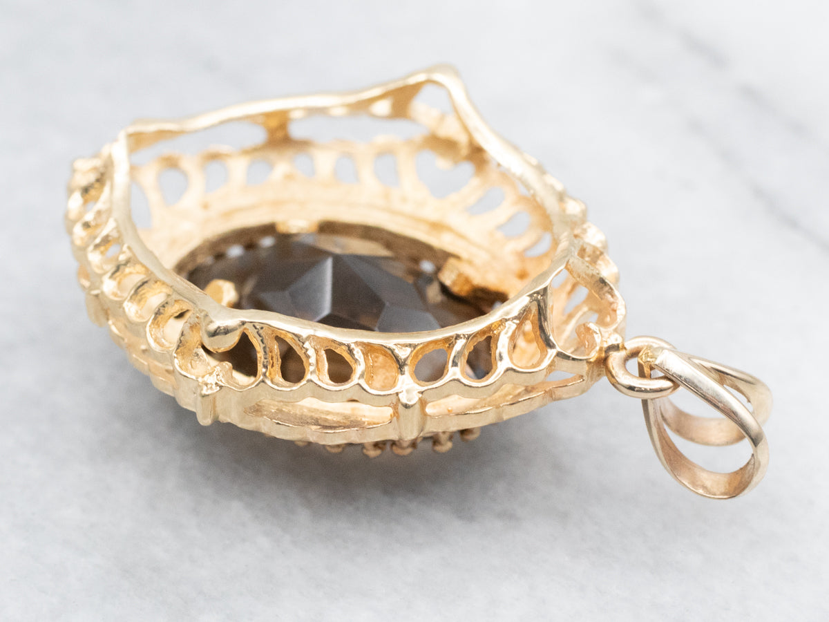 Gold Filigree Smoky Quartz Statement Pendant