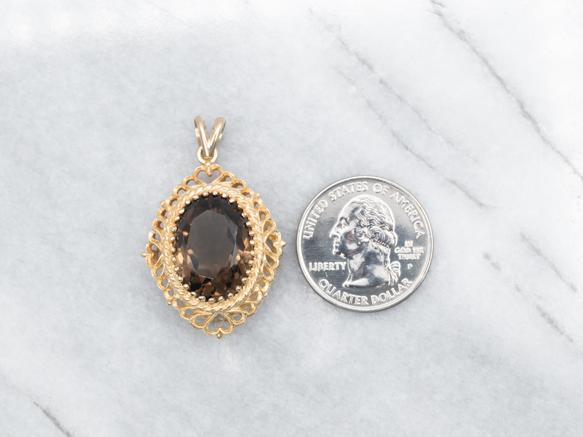 Gold Filigree Smoky Quartz Statement Pendant