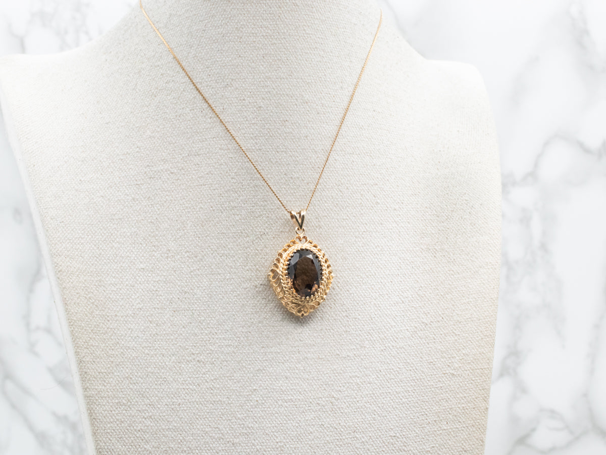 Gold Filigree Smoky Quartz Statement Pendant