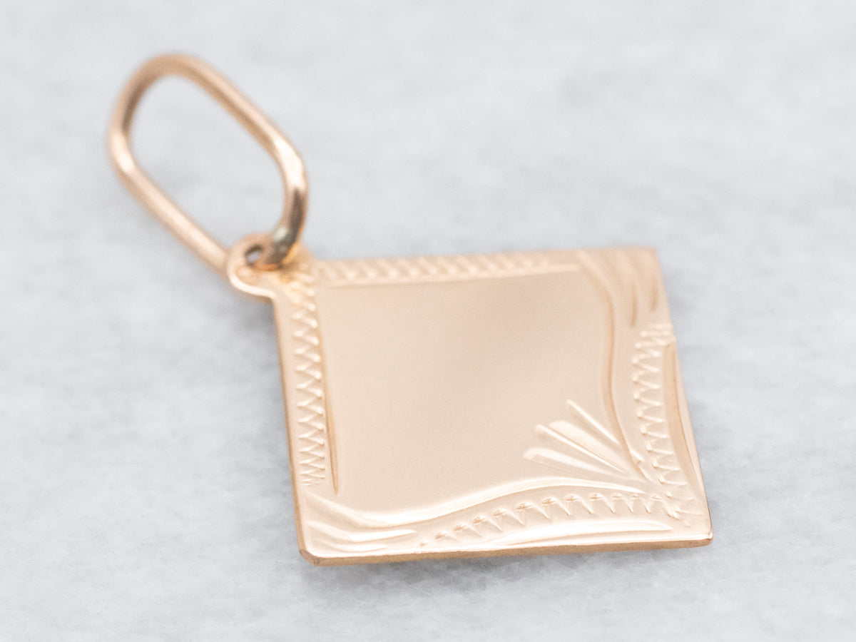 Vintage Square Gold Pendant with Botanical Etchings