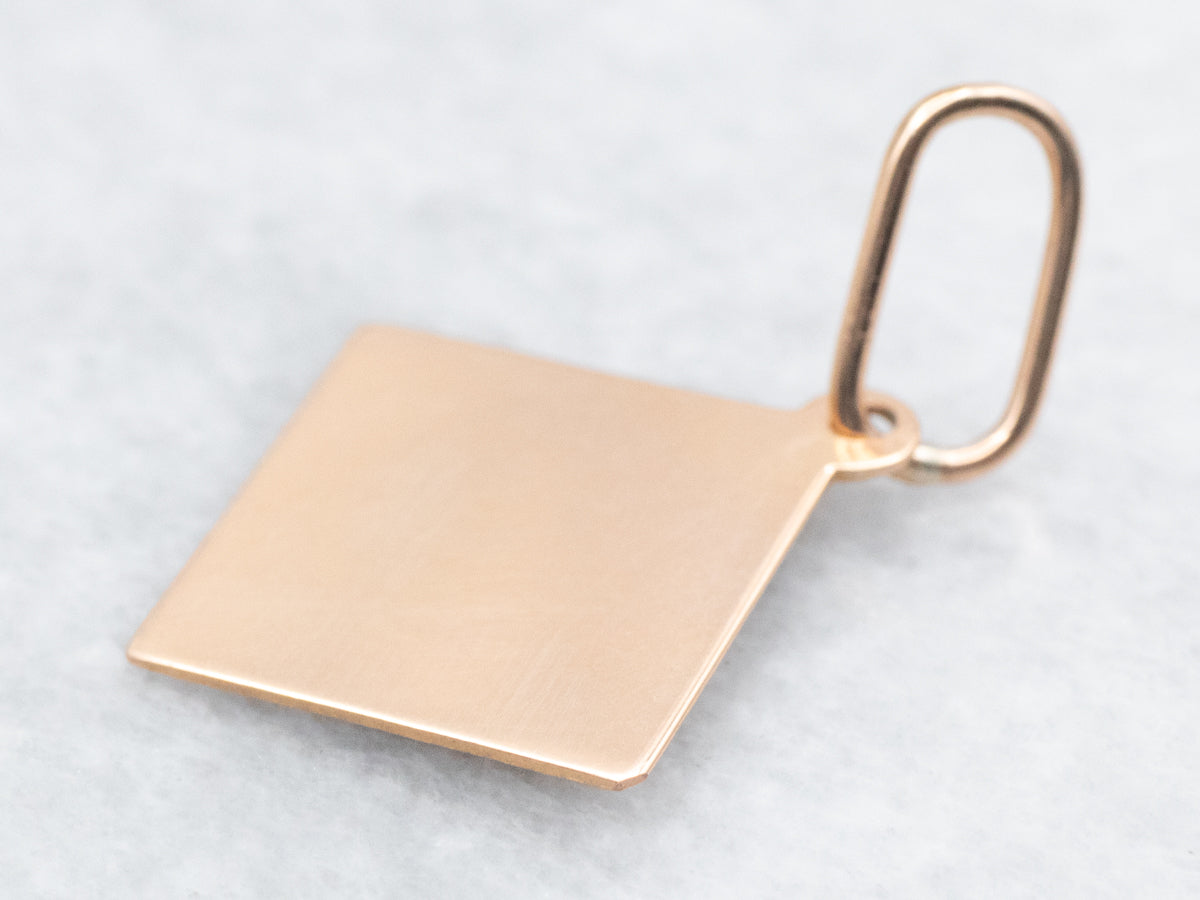 Vintage Square Gold Pendant with Botanical Etchings