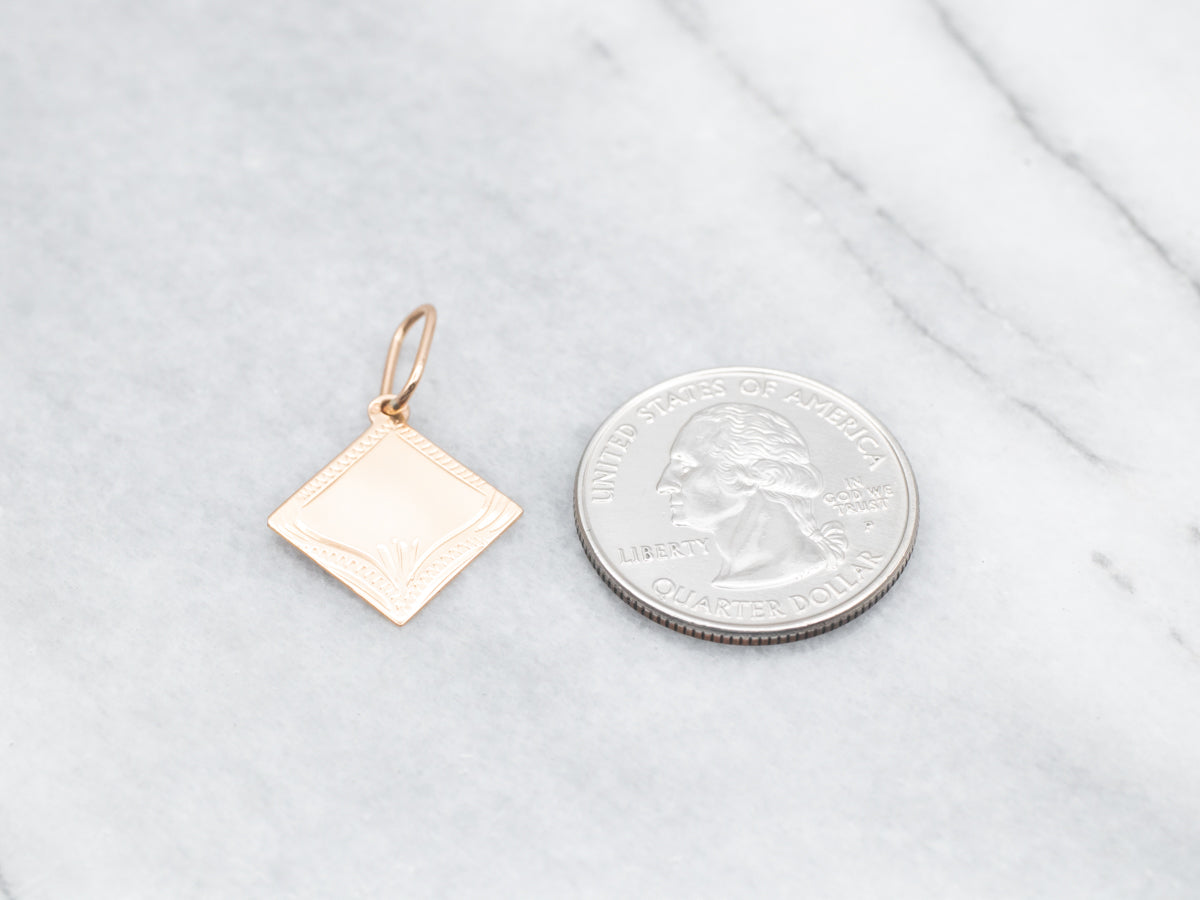 Vintage Square Gold Pendant with Botanical Etchings
