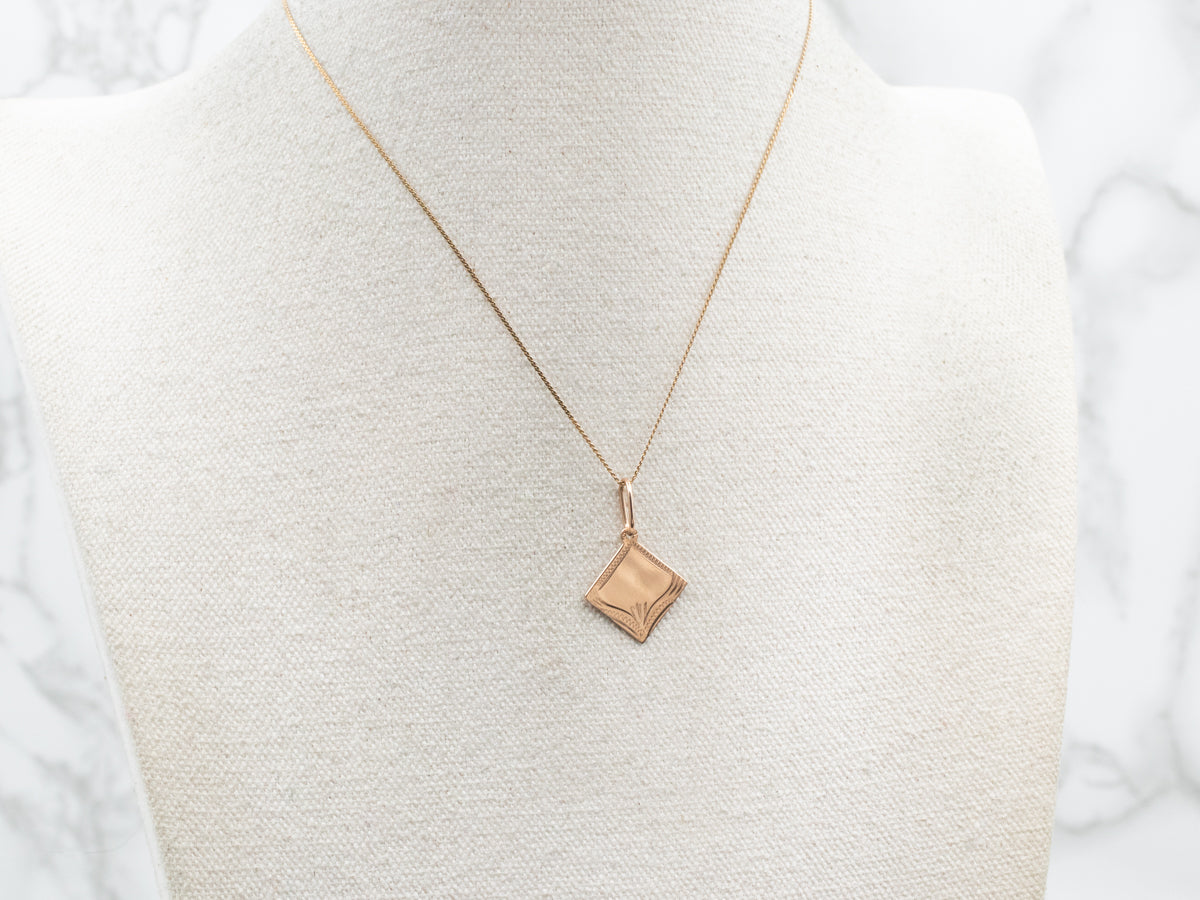 Vintage Square Gold Pendant with Botanical Etchings