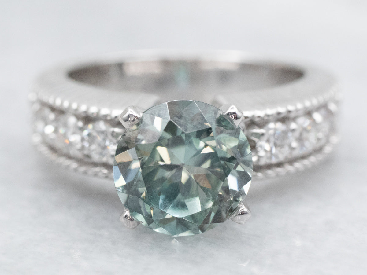 Blue Zircon and Diamond Ring