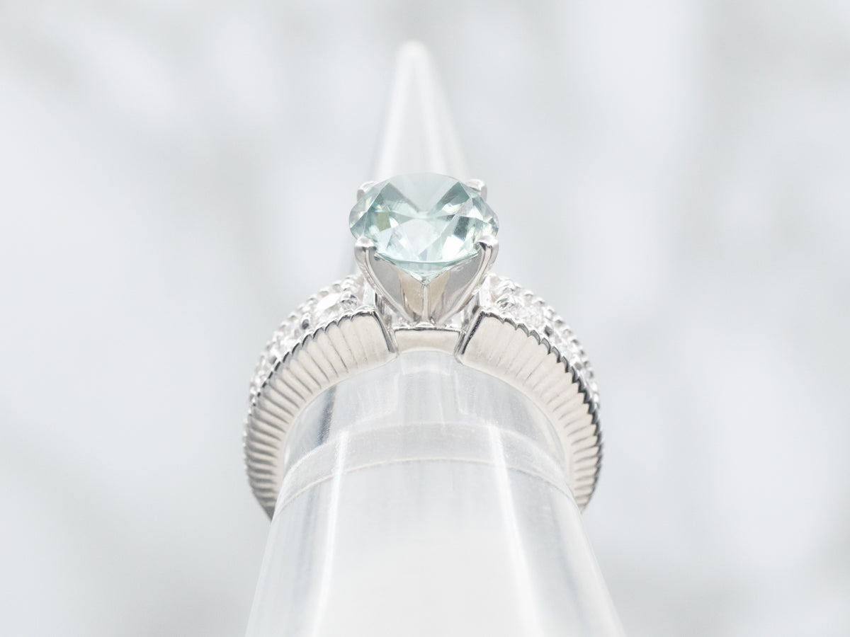 Blue Zircon and Diamond Ring