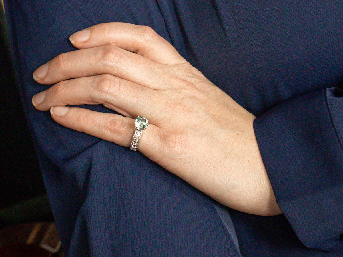 Blue Zircon and Diamond Ring