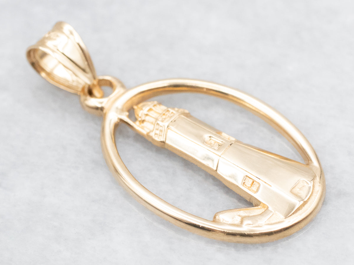Gold Lighthouse Pendant with Oval Frame