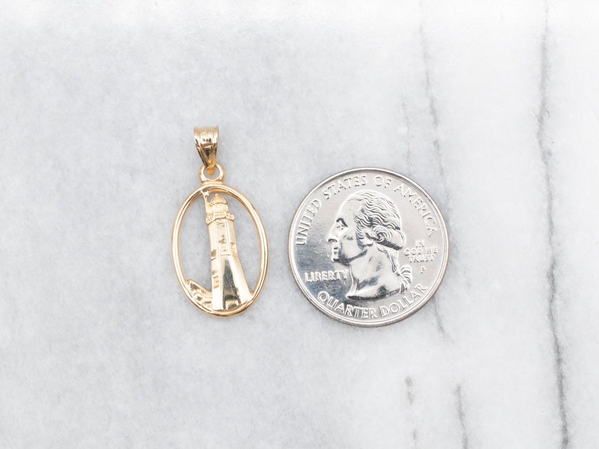 Gold Lighthouse Pendant with Oval Frame
