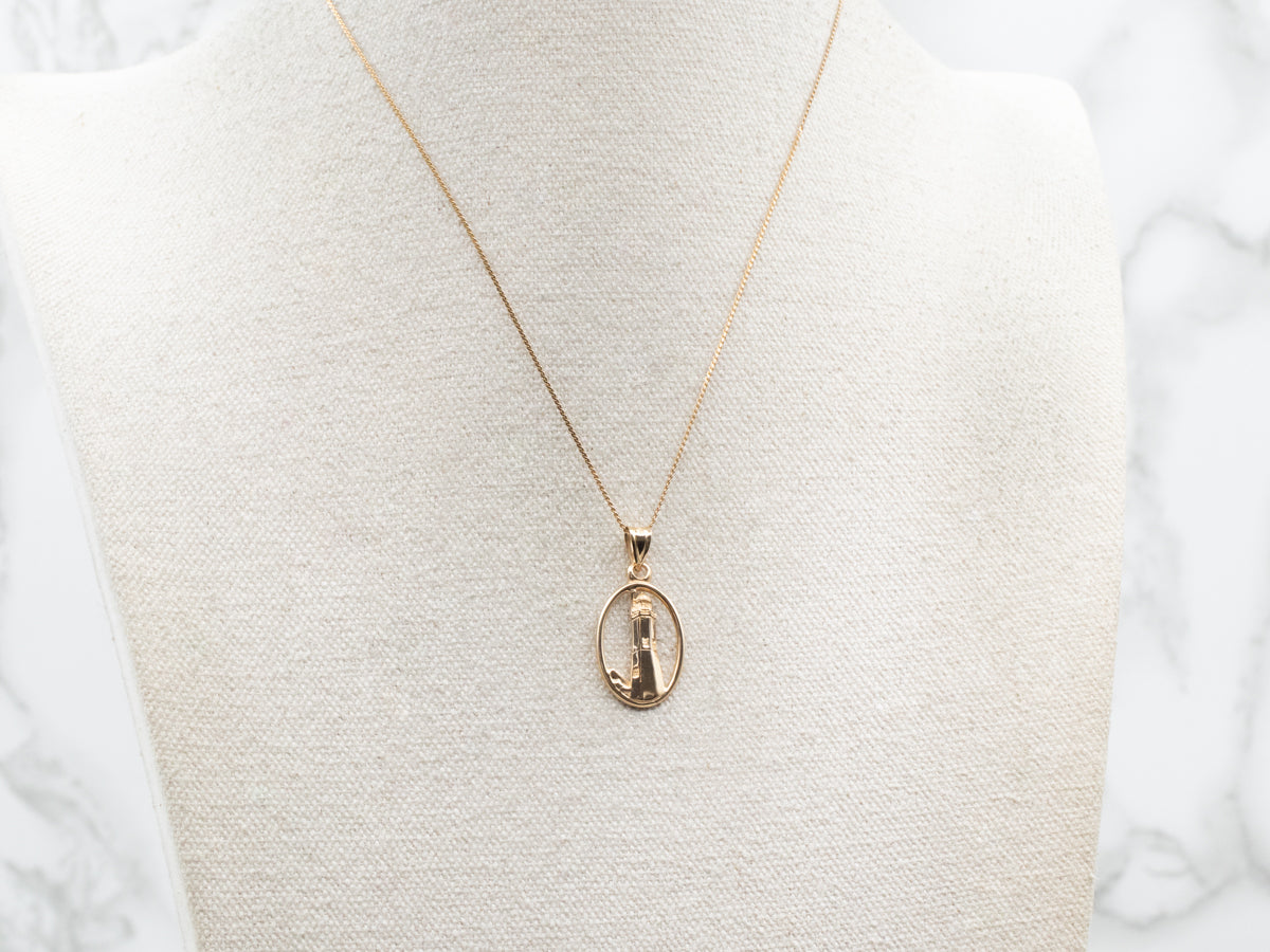 Gold Lighthouse Pendant with Oval Frame
