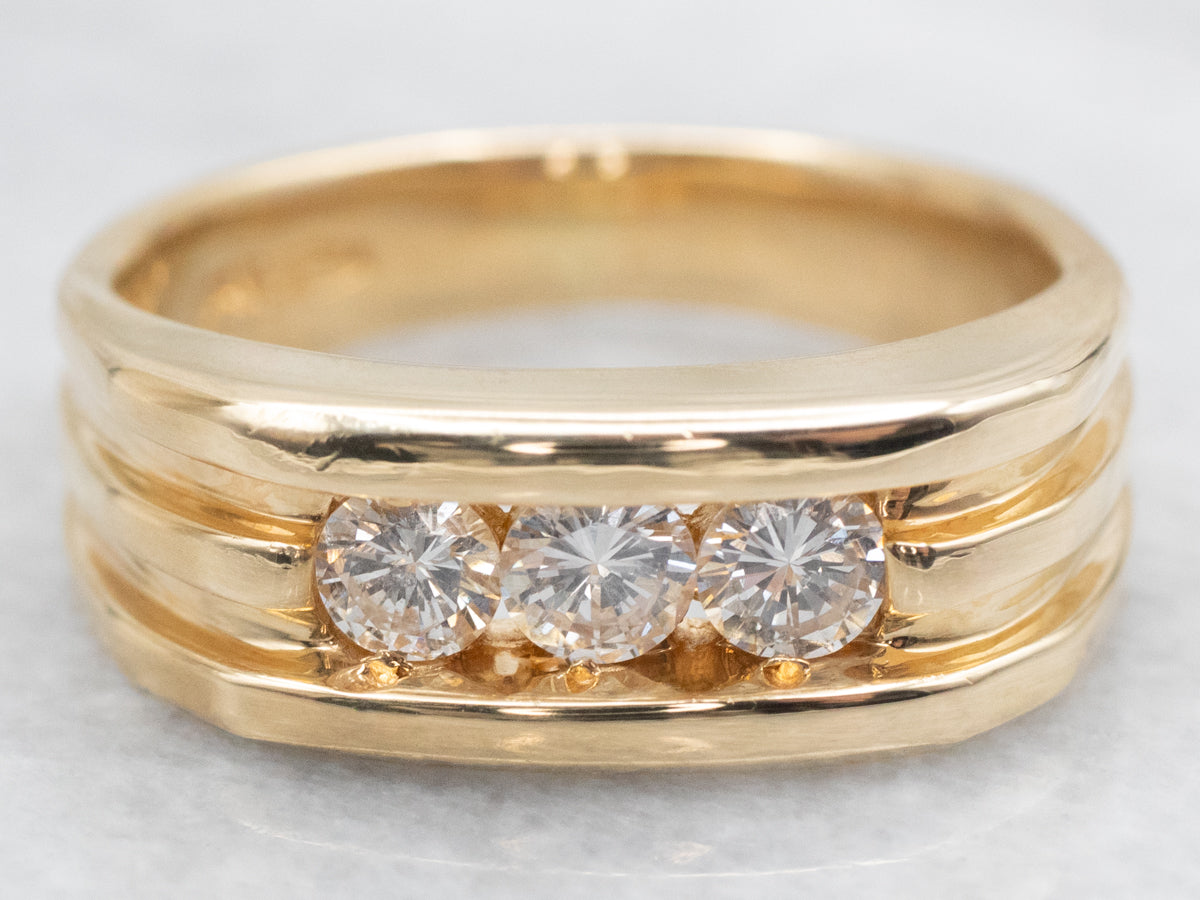 Unisex Three Stone Diamond Statement Ring