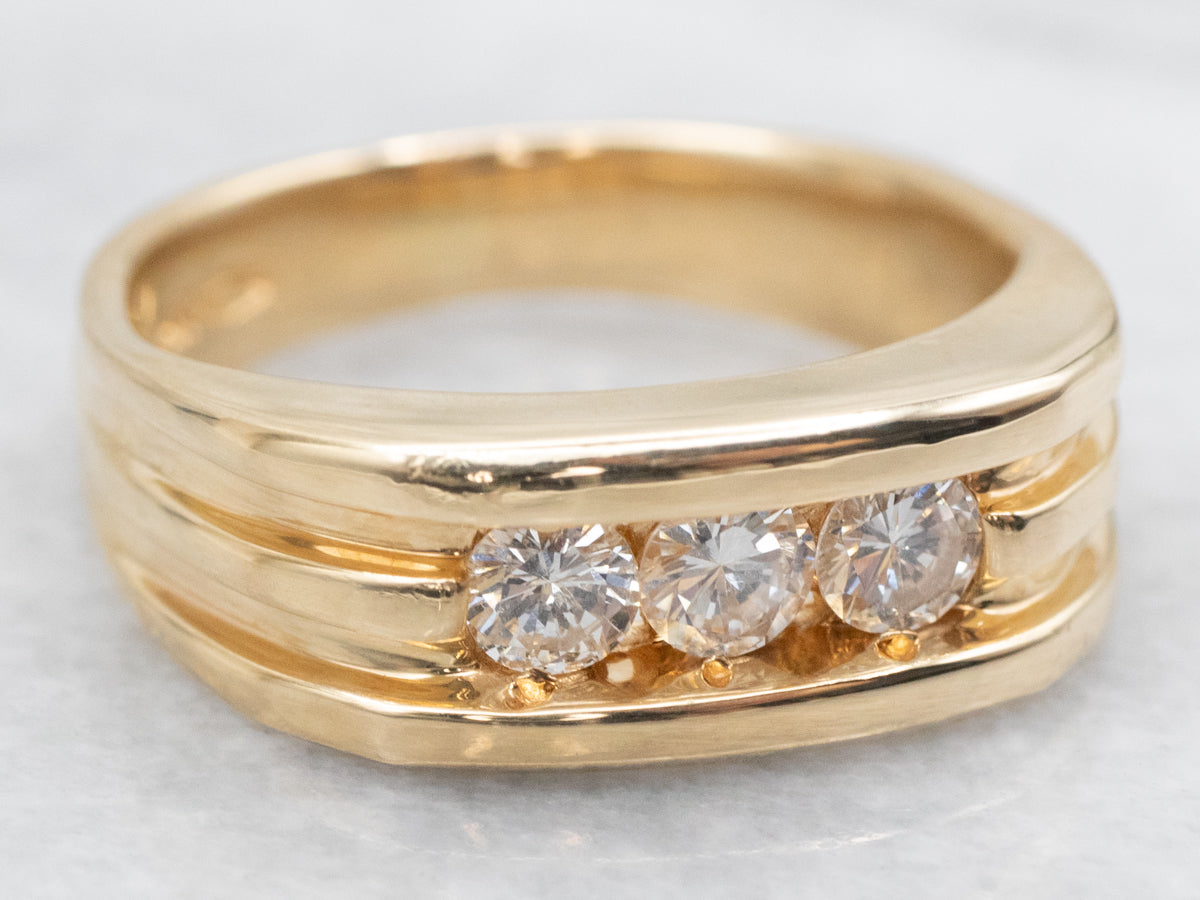 Unisex Three Stone Diamond Statement Ring