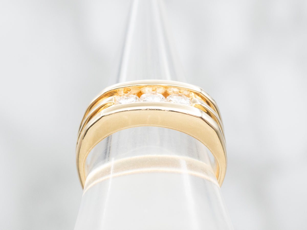 Unisex Three Stone Diamond Statement Ring