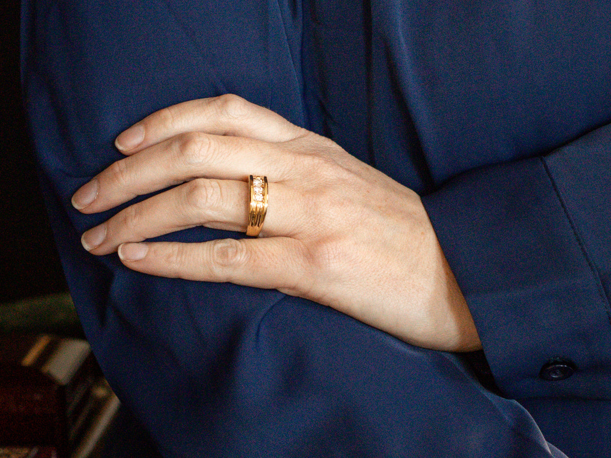 Unisex Three Stone Diamond Statement Ring