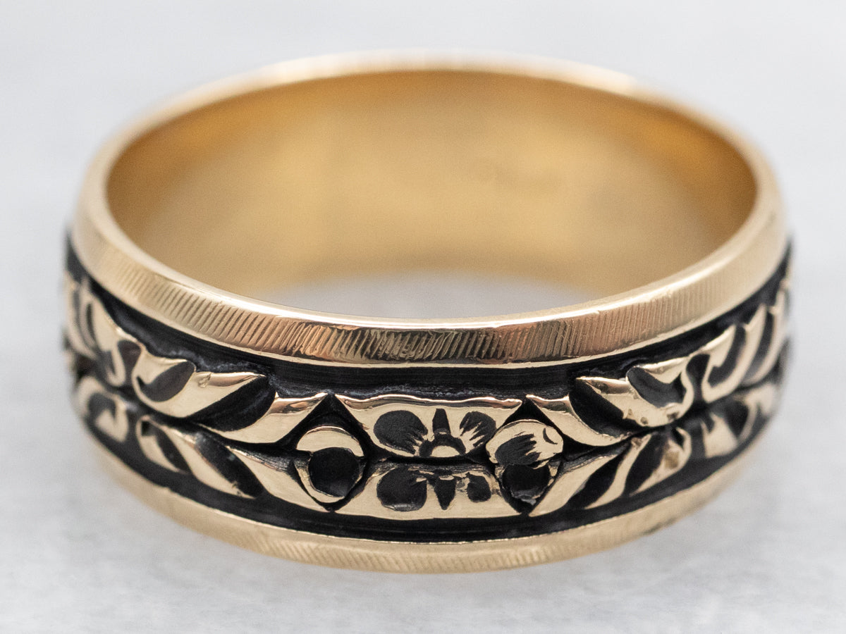 Blacken Enamel and Gold Flower Pattern Band