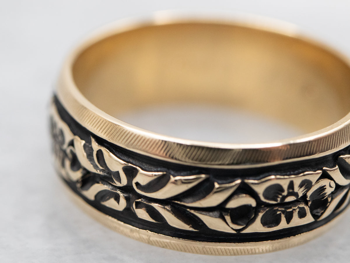 Blacken Enamel and Gold Flower Pattern Band