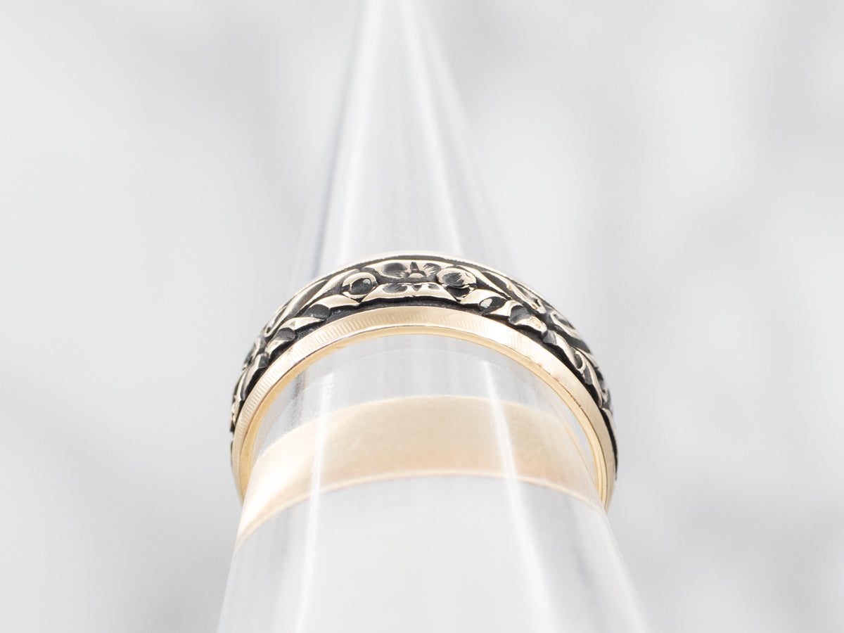 Blacken Enamel and Gold Flower Pattern Band