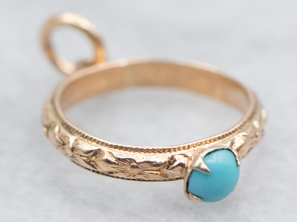 Turquoise Patterned Shank Baby Ring Pendant