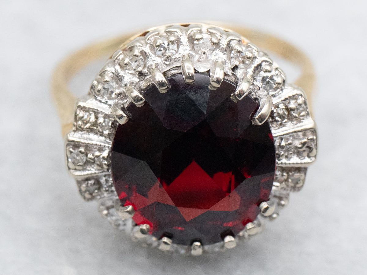Claw Prong Garnet and Diamond Halo Ring