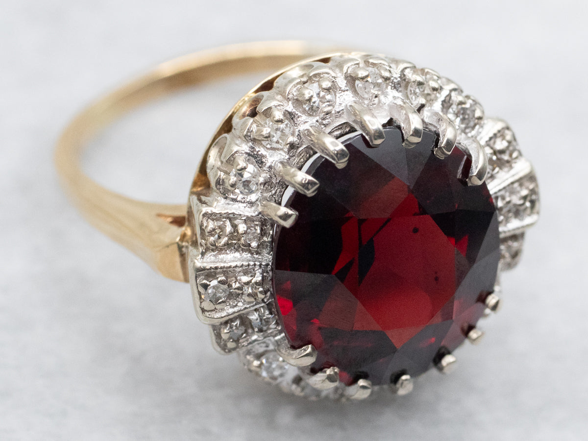 Claw Prong Garnet and Diamond Halo Ring