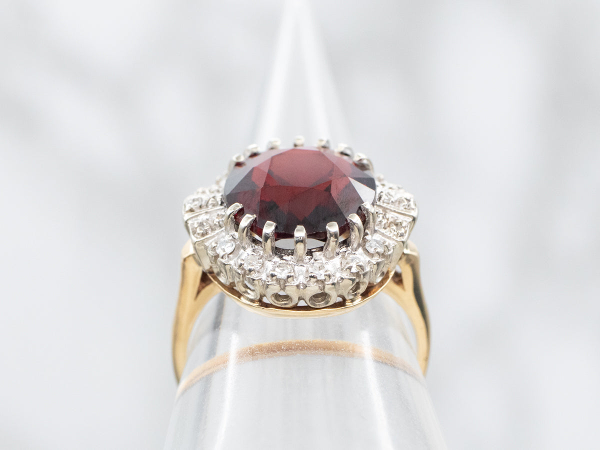 Claw Prong Garnet and Diamond Halo Ring