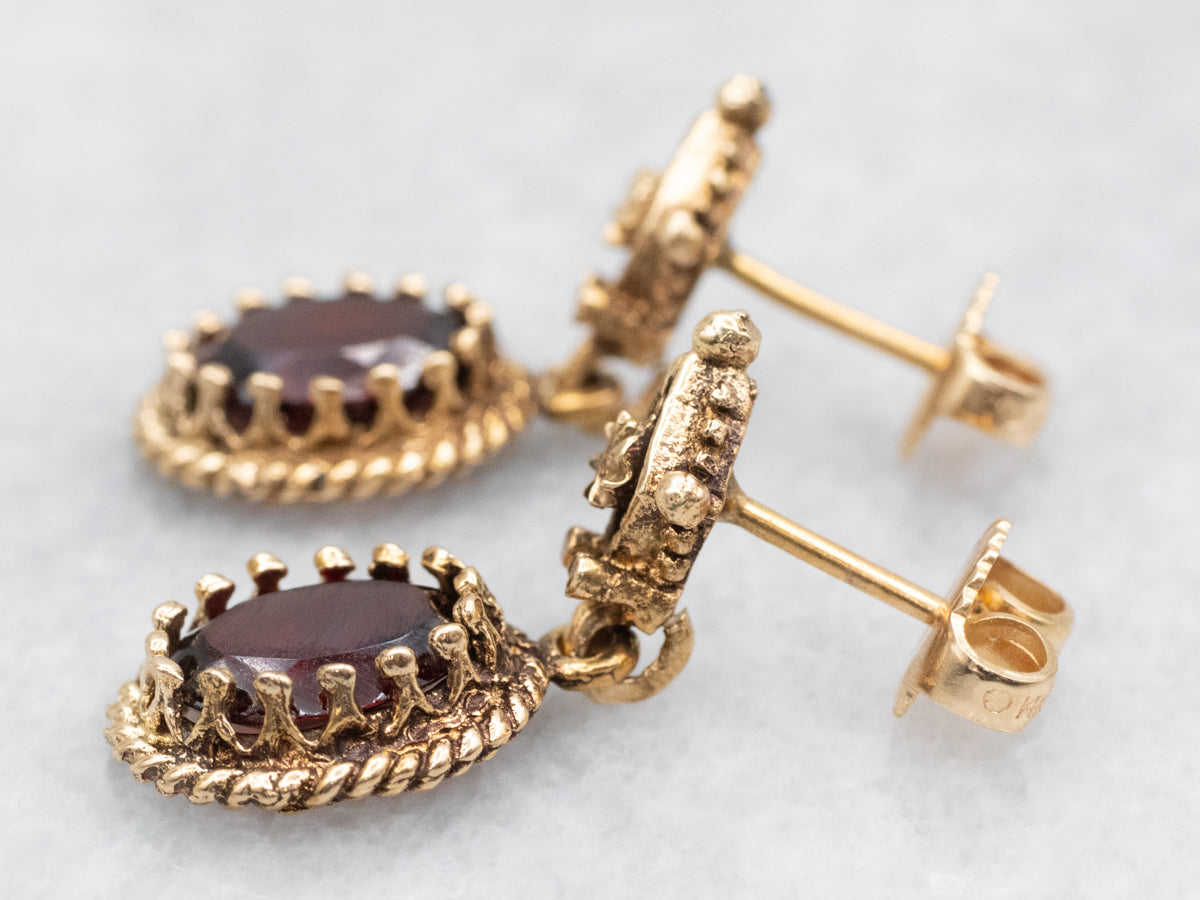 Vintage Claw Prong-Set Garnet Drop Earrings