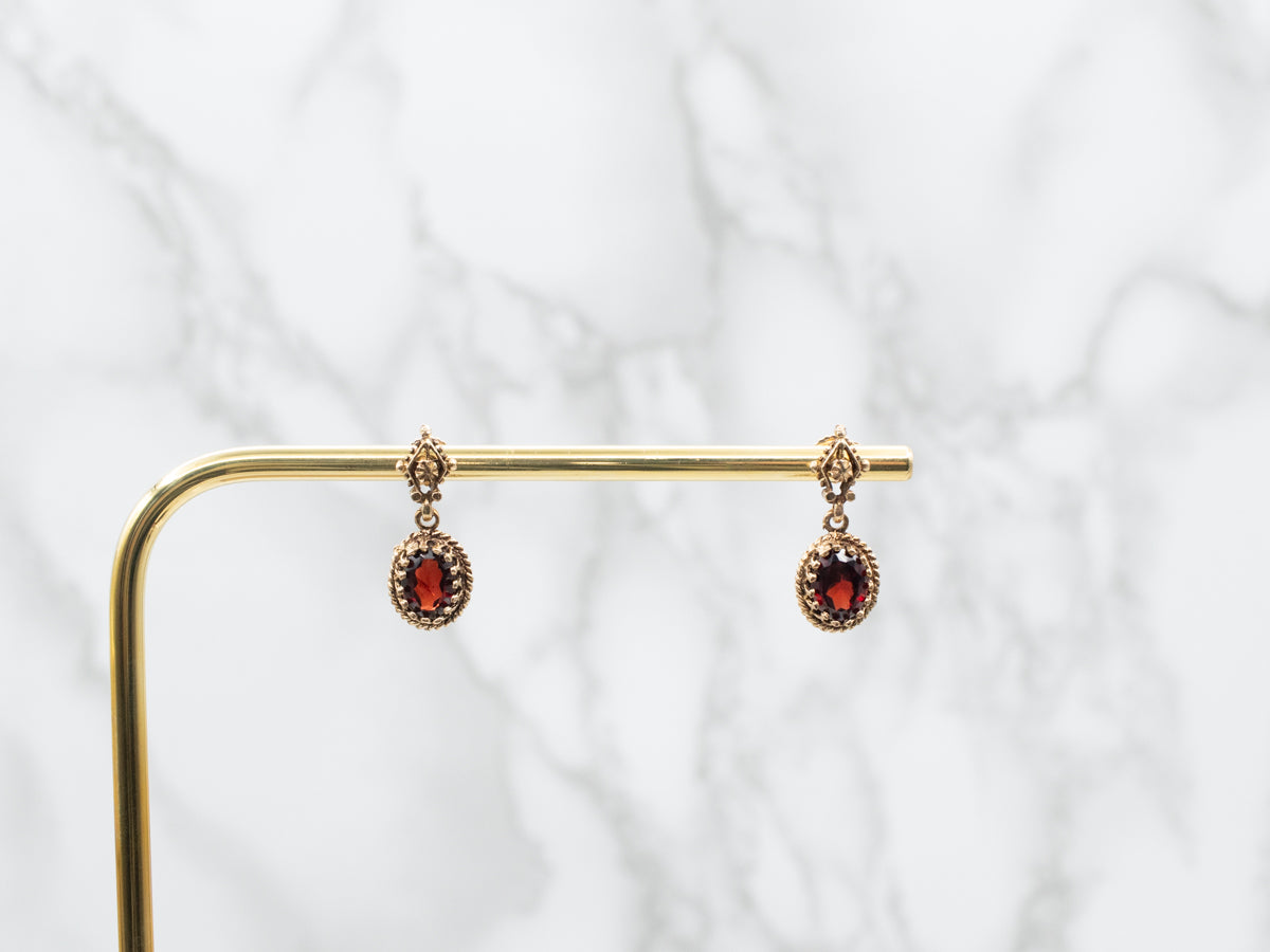 Vintage Claw Prong-Set Garnet Drop Earrings