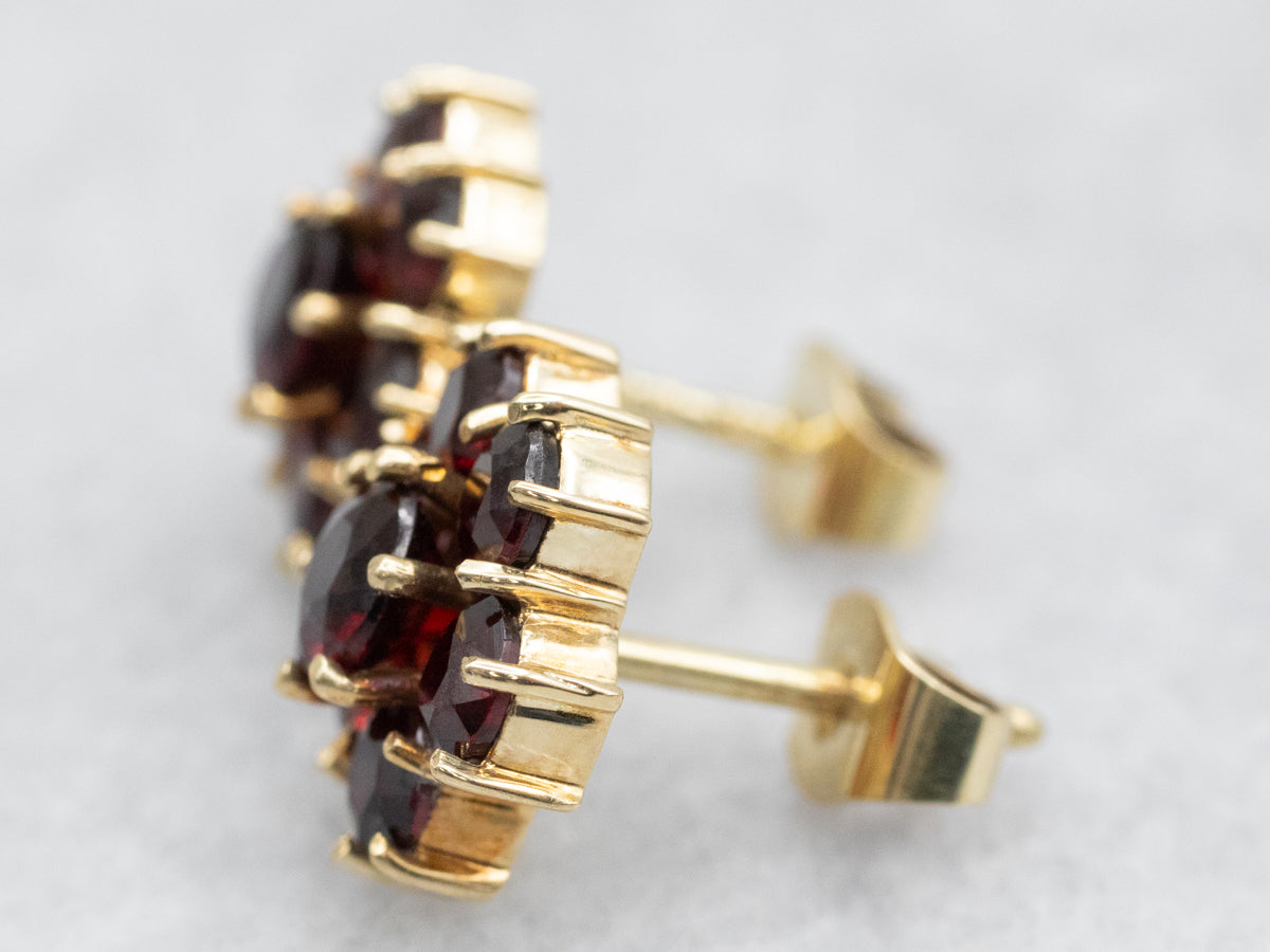 Floral Garnet Cluster Stud Earrings