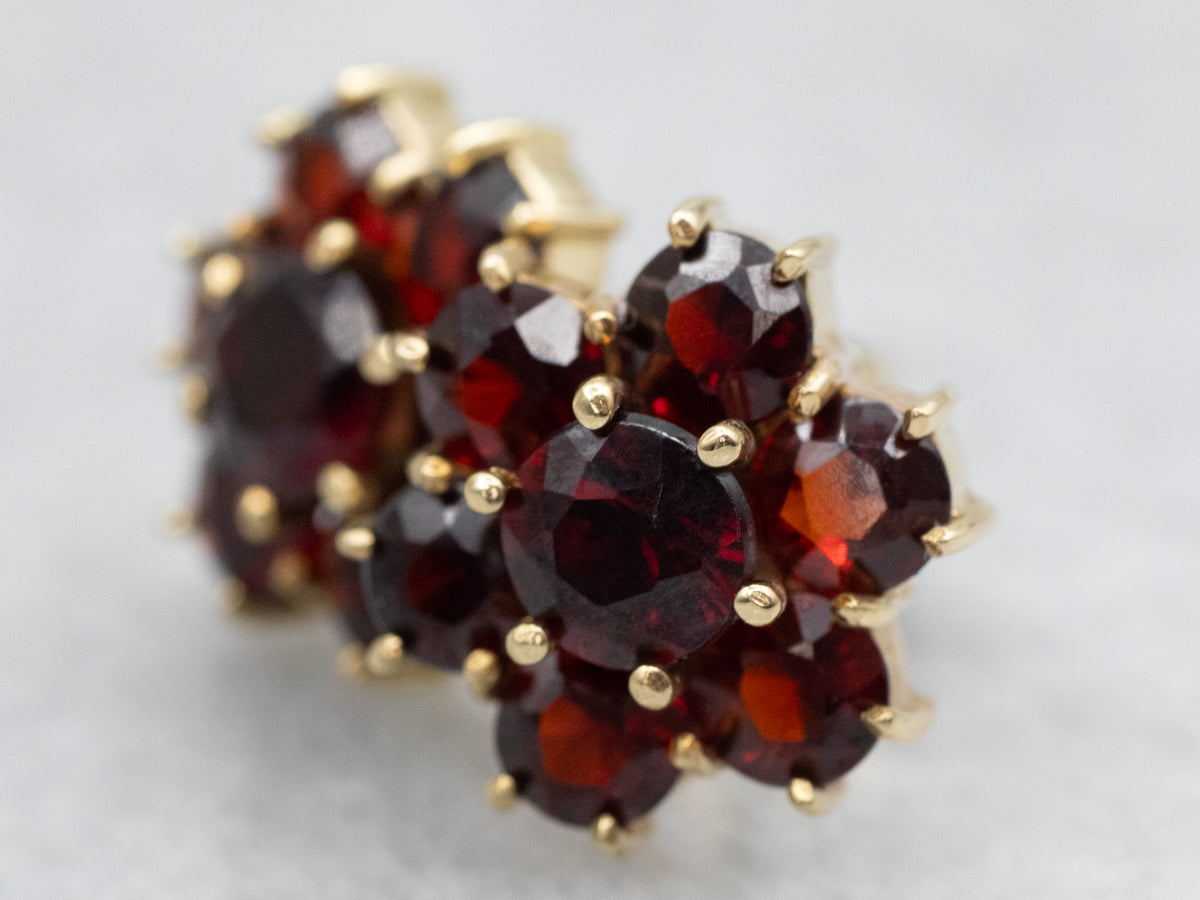 Floral Garnet Cluster Stud Earrings