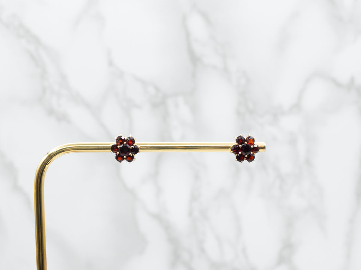 Floral Garnet Cluster Stud Earrings