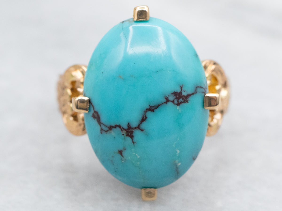 Scrolling Shoulder Turquoise Solitaire Ring