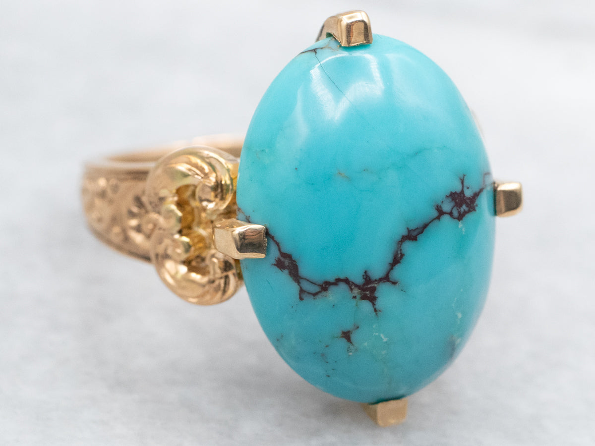 Scrolling Shoulder Turquoise Solitaire Ring