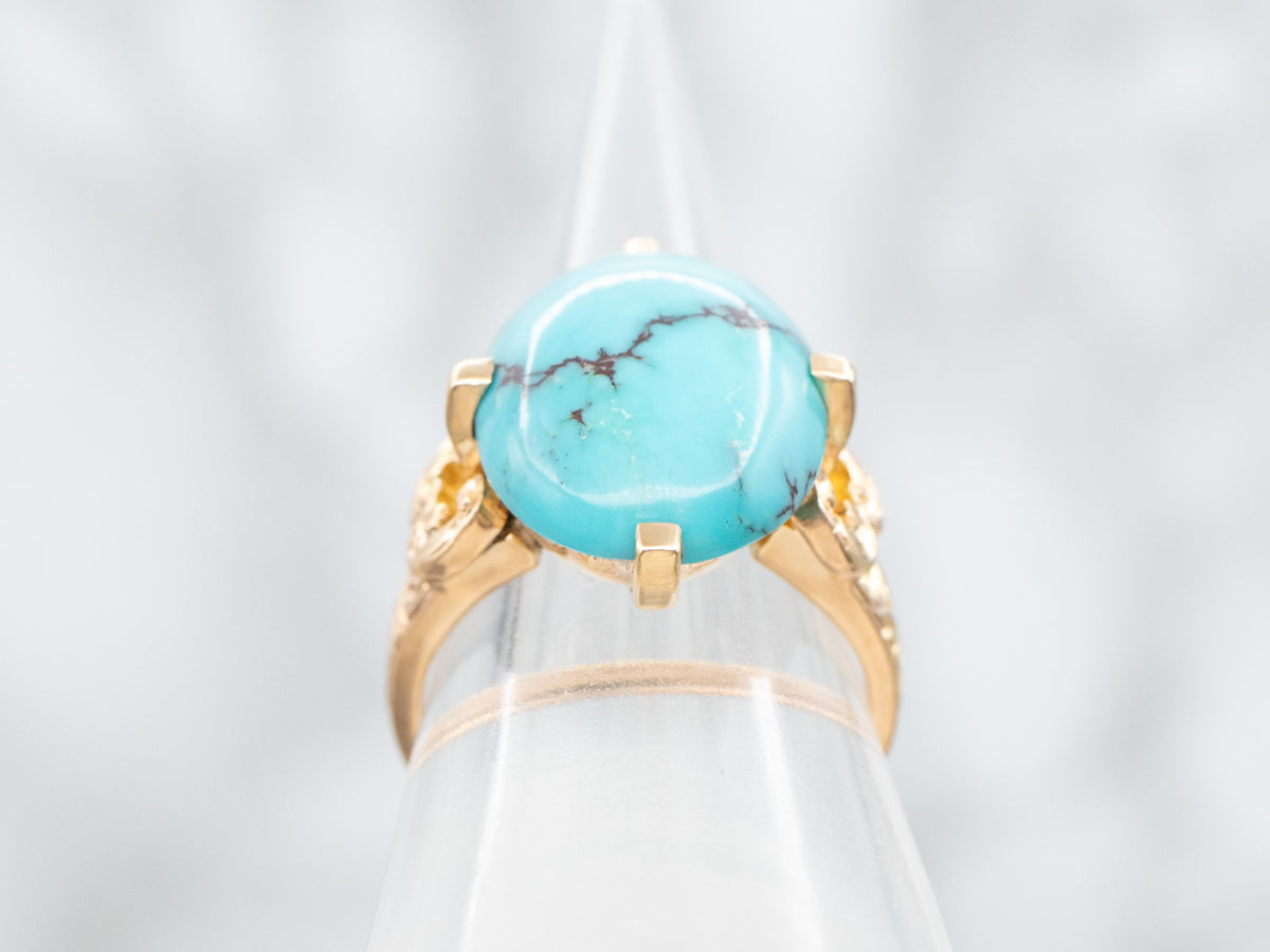 Scrolling Shoulder Turquoise Solitaire Ring