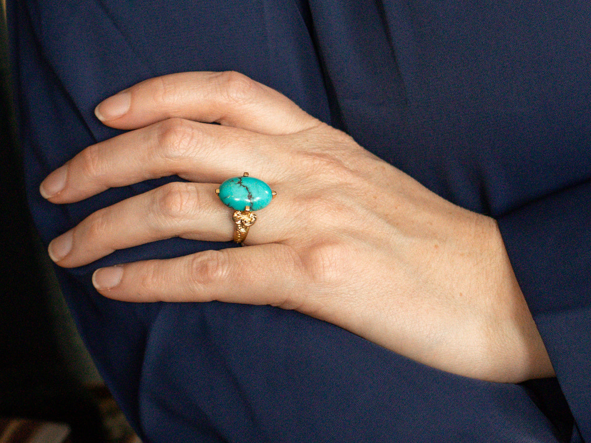 Scrolling Shoulder Turquoise Solitaire Ring
