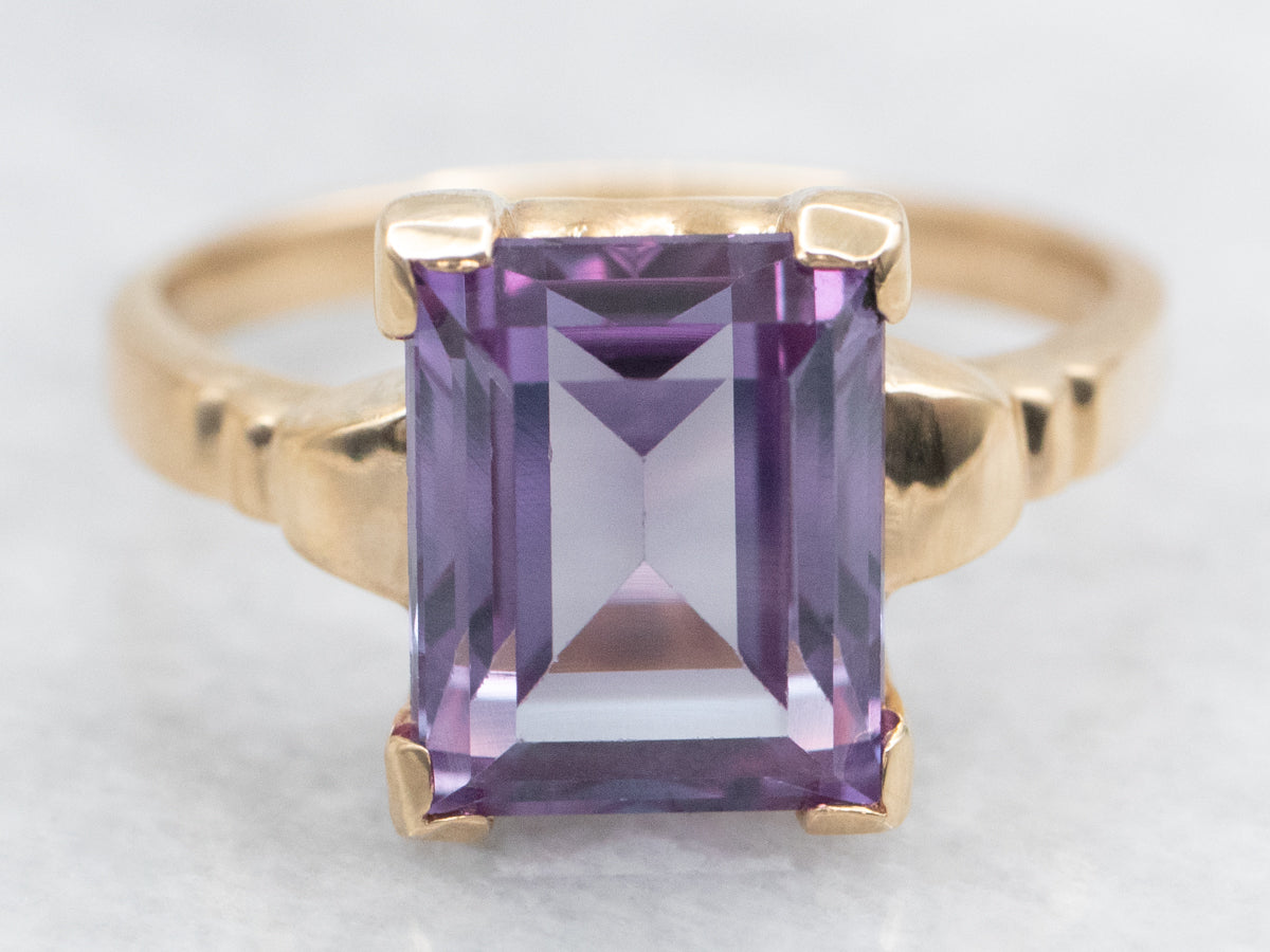 Emerald Cut Synthetic Alexandrite Solitaire Ring