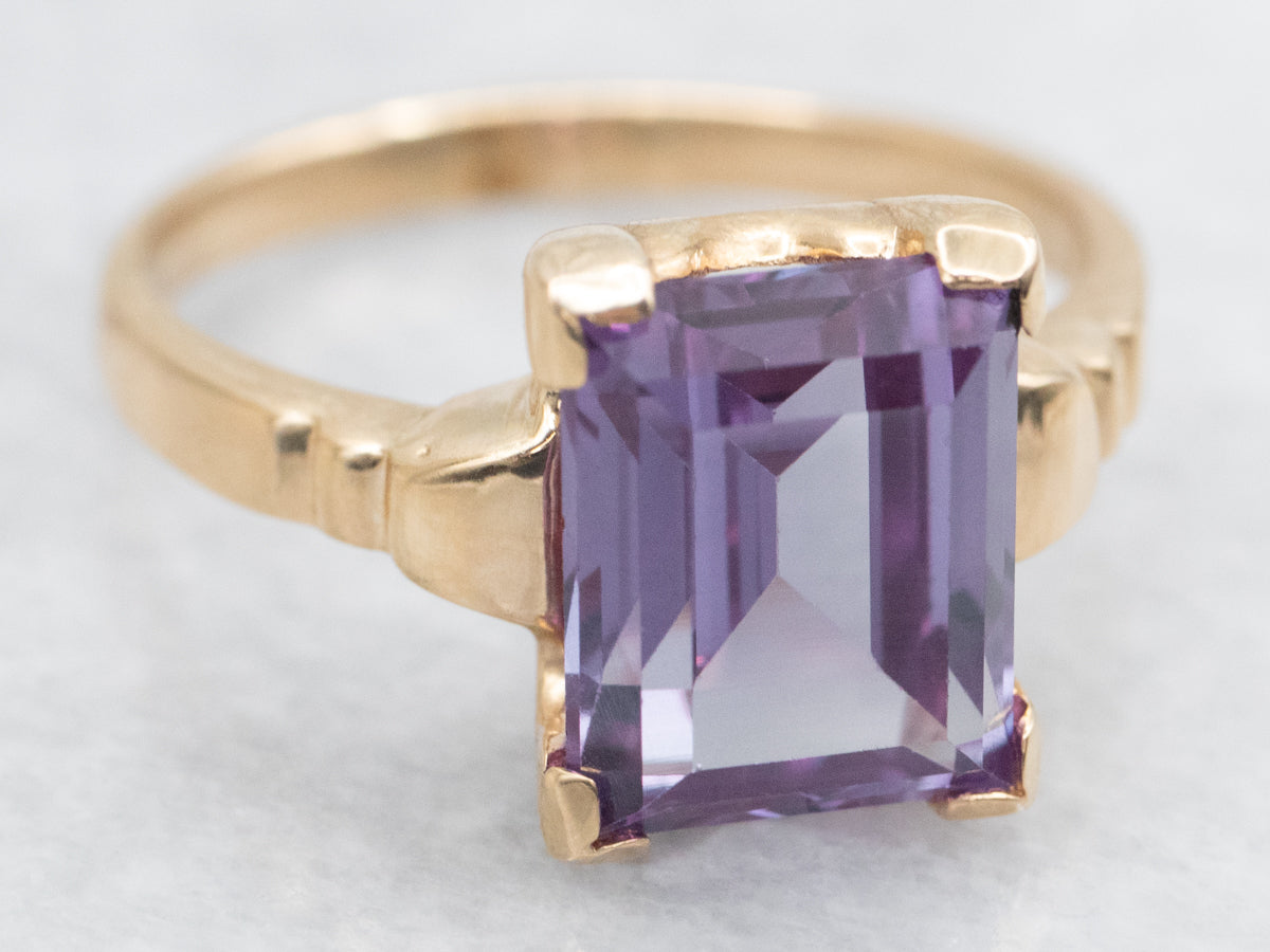 Emerald Cut Synthetic Alexandrite Solitaire Ring
