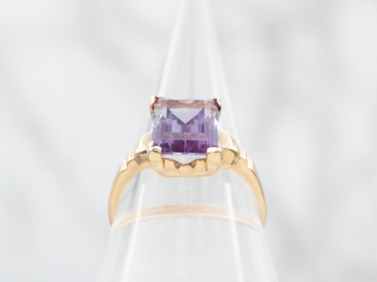 Emerald Cut Synthetic Alexandrite Solitaire Ring