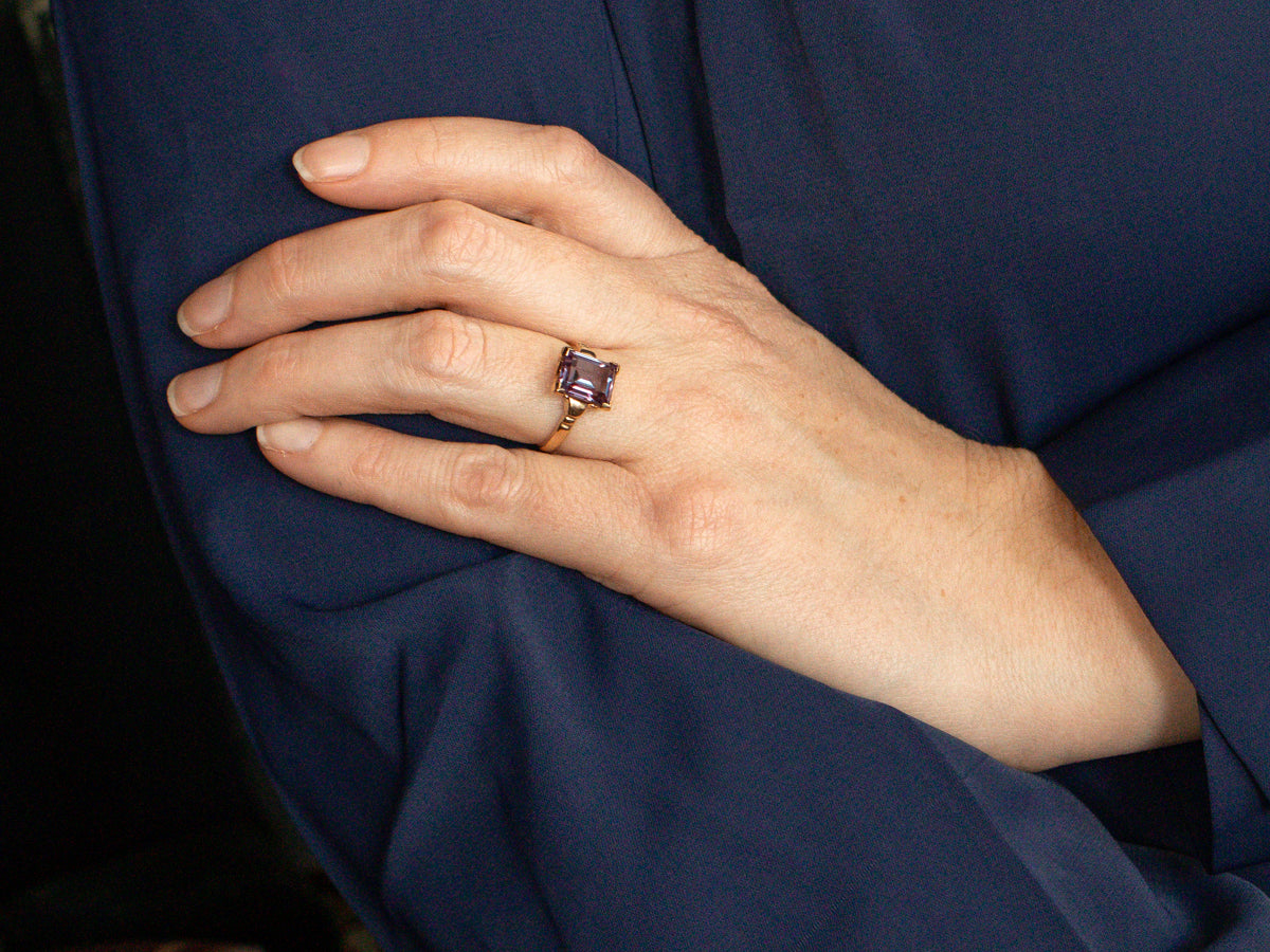 Emerald Cut Synthetic Alexandrite Solitaire Ring