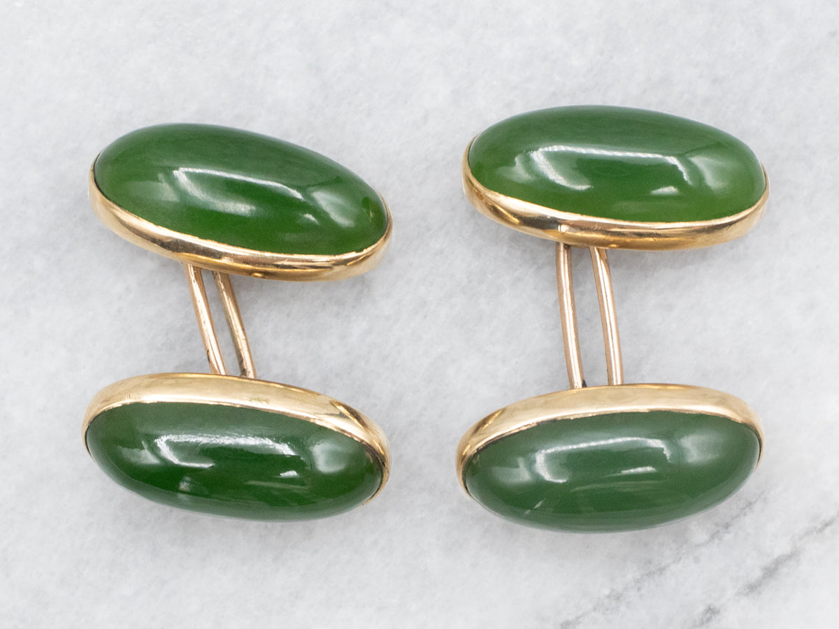 Vintage Gold Nephrite Jade Cufflinks
