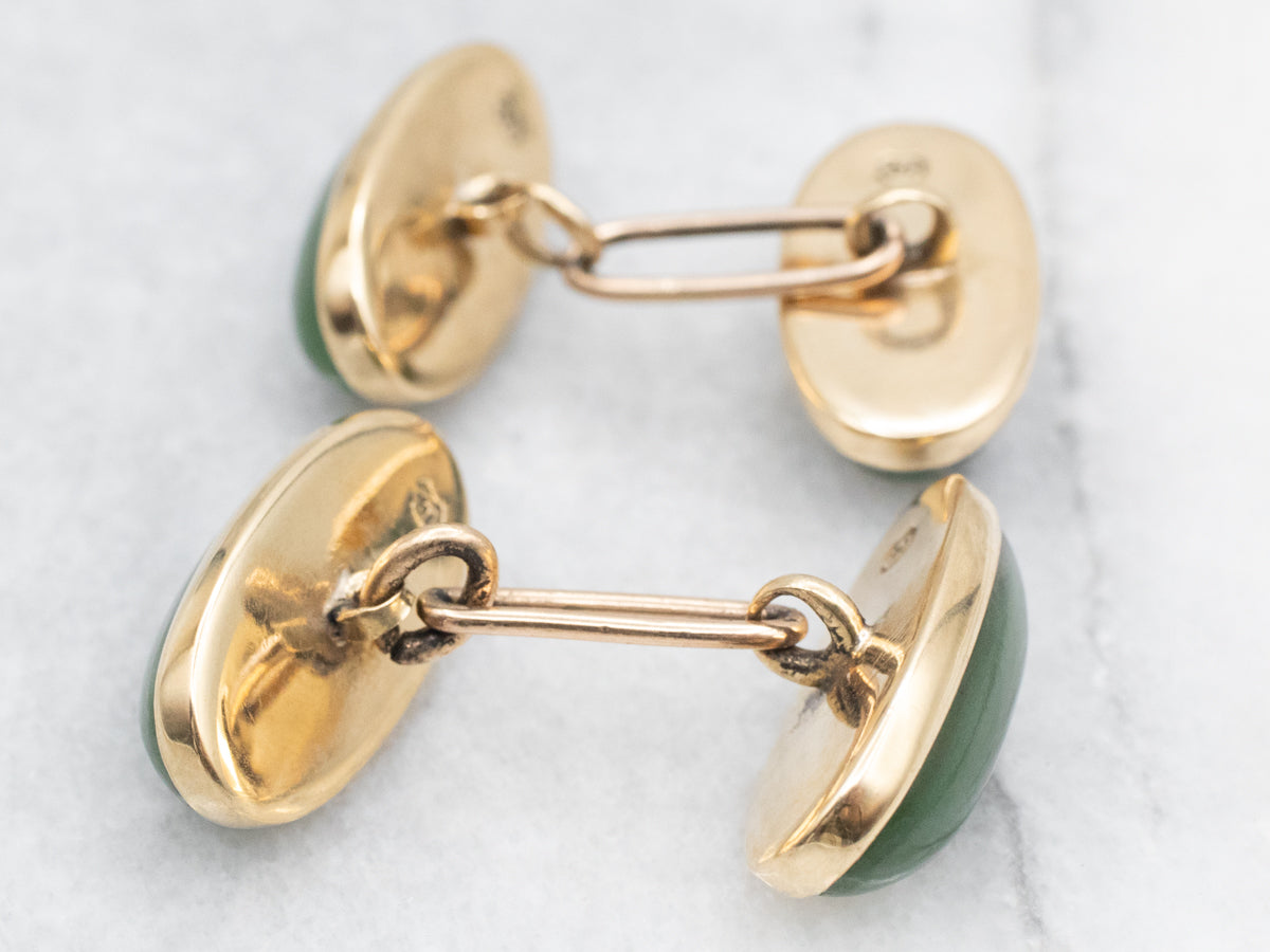 Vintage Gold Nephrite Jade Cufflinks