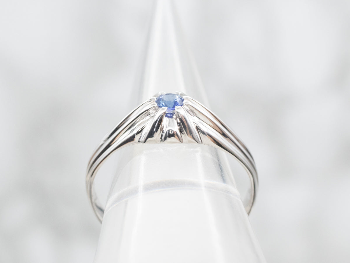 Men's Patterned Shank Sapphire Solitaire Ring