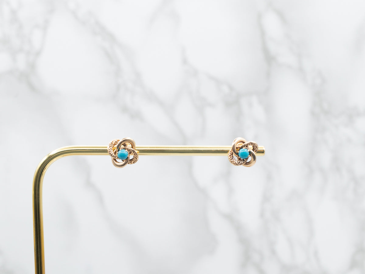 Ornate Gold Turquoise French Knot Stud Earrings