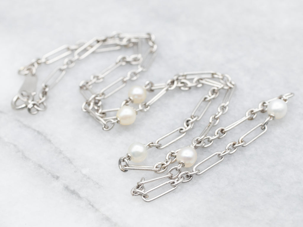 Platinum and Pearl Paperclip Station Chain