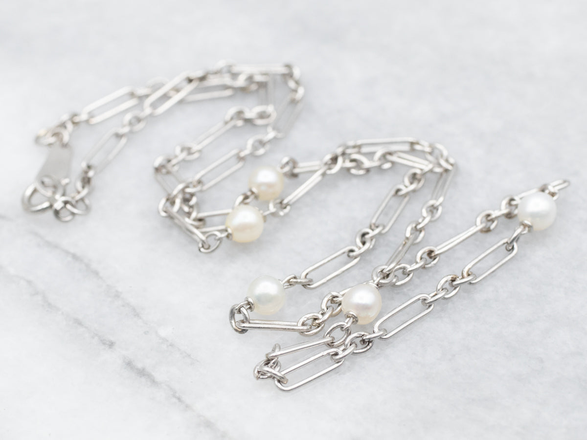 Platinum and Pearl Paperclip Station Chain