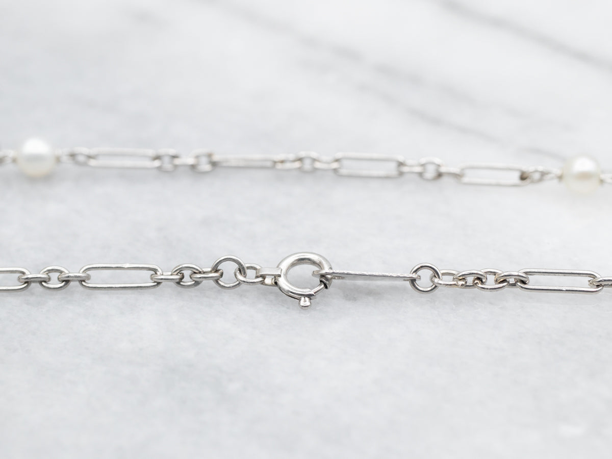 Platinum and Pearl Paperclip Station Chain
