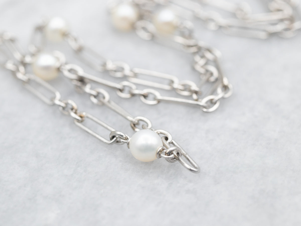 Platinum and Pearl Paperclip Station Chain
