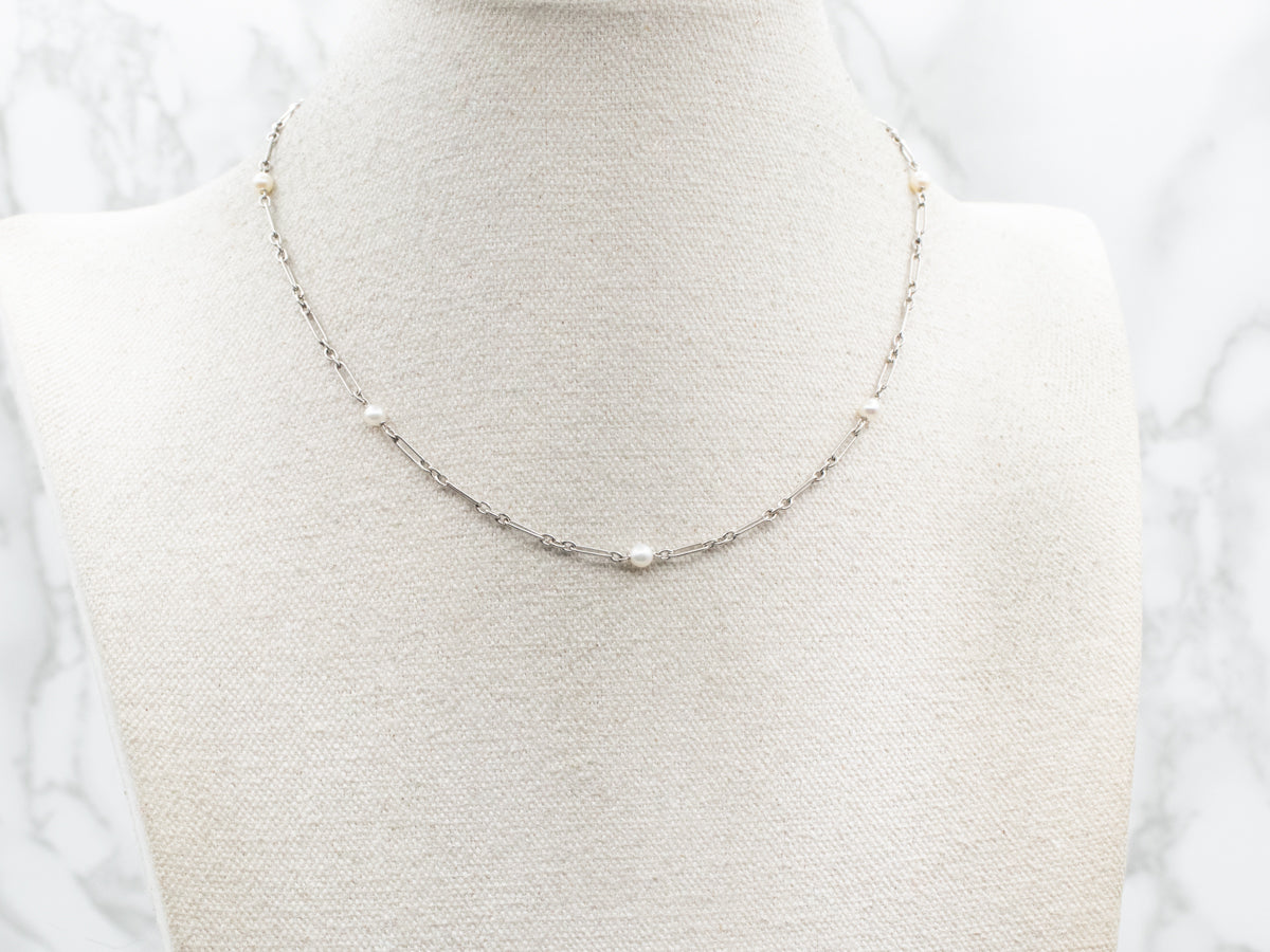 Platinum and Pearl Paperclip Station Chain