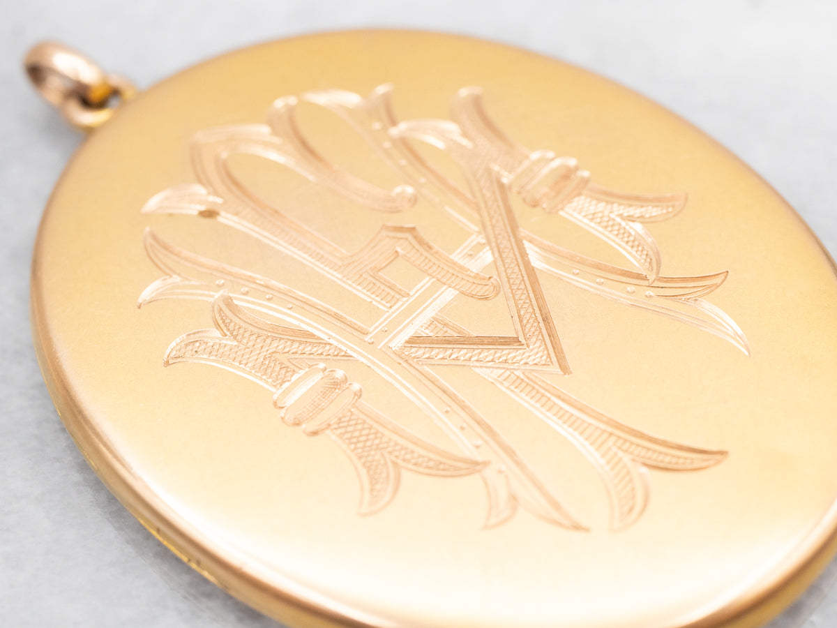 Large Victorian Bloomed Gold "FHM" Monogrammed Locket