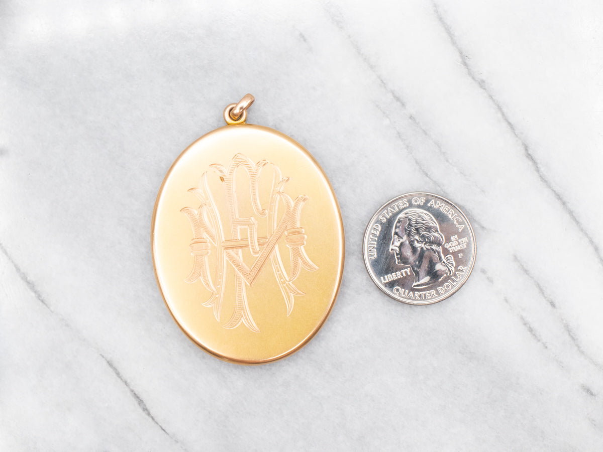 Large Victorian Bloomed Gold "FHM" Monogrammed Locket