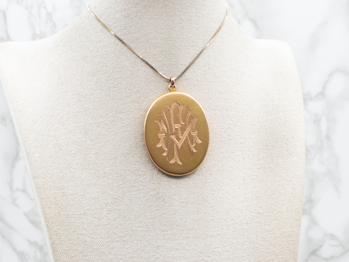 Large Victorian Bloomed Gold "FHM" Monogrammed Locket