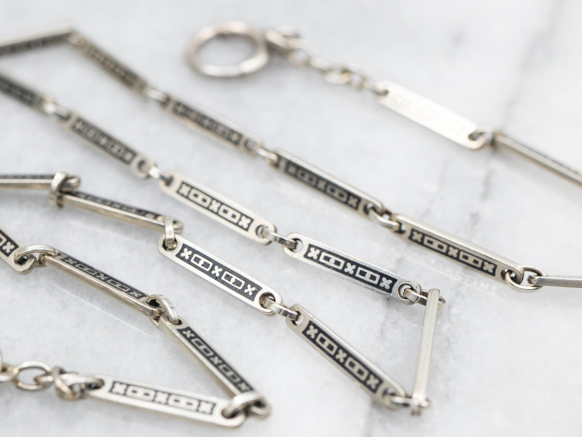 Antique Black Enamel Bar Link Pocket Watch Chain